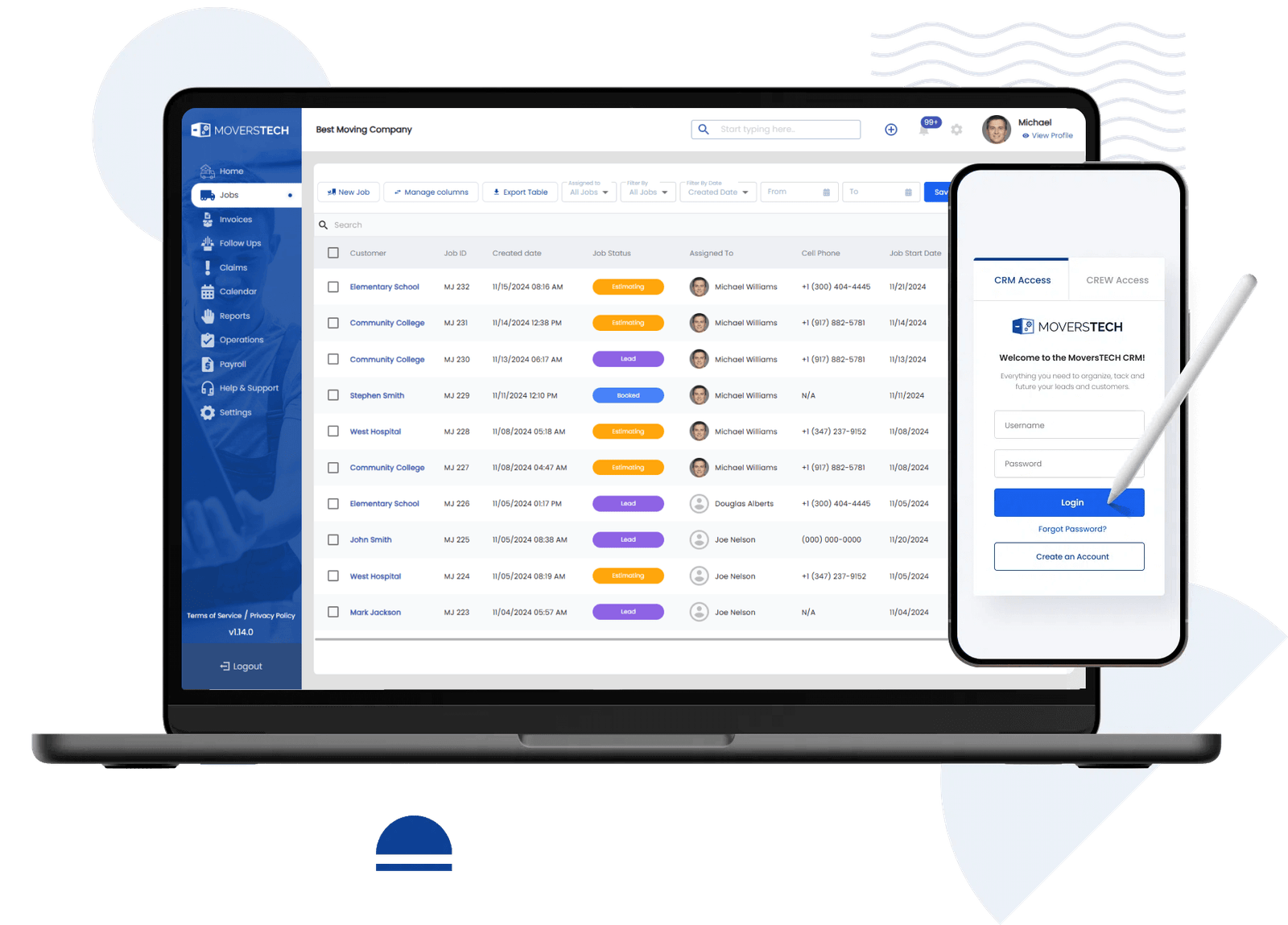moverstech crm on desktop and mobile
